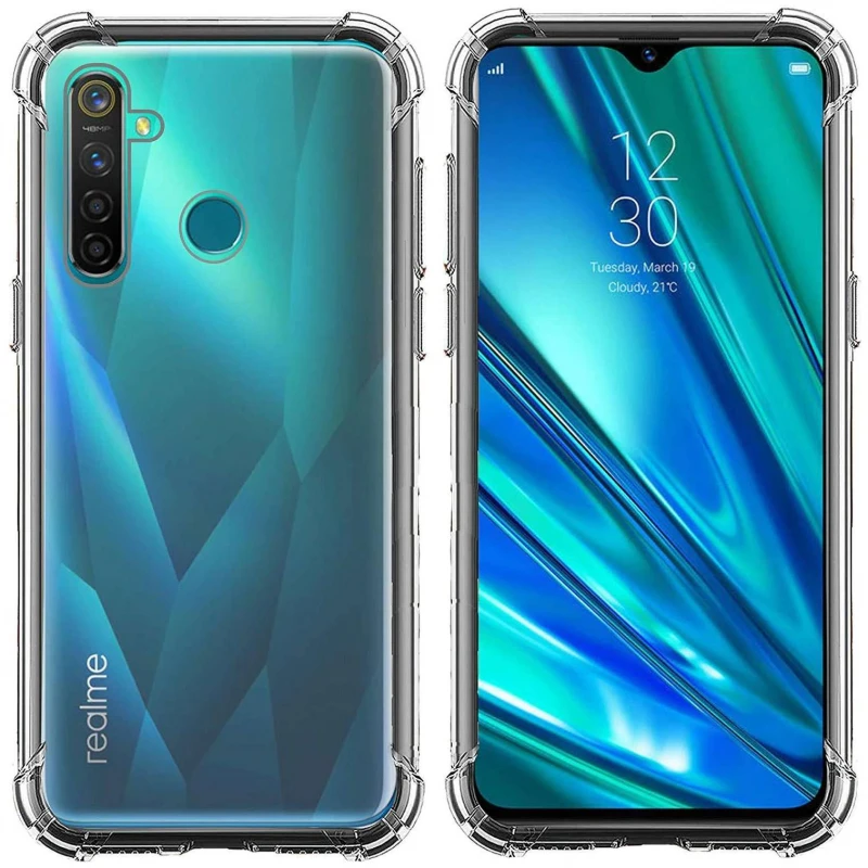 

Ультратонкий силіконовий чохол GETMAN з критими бортами на Realme 5 Pro (Безбарвний (прозорий))
