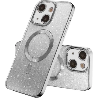 Чехол с блесками, защитными линзами на камеру и MagSafe для Apple iPhone 13 mini (5.4") — Серый / Gray