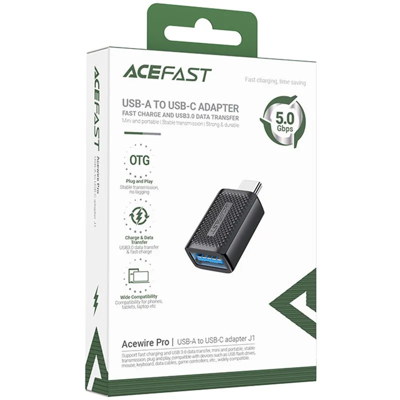 Перехідник Acefast J1 Type- Male to USB Female – Black. Фото 5 з 5