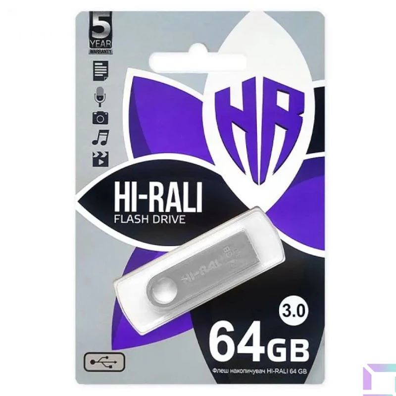 

Флеш накопитель USB 3.0 Hi-Rali Shuttle 64 GB Серебряная серия (Серебряный), Срібний