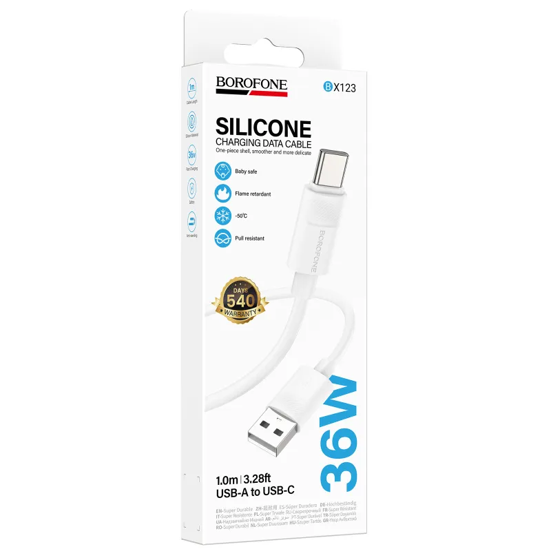 Дата кабель Borofone BX123 Leya USB to Type-C 36W (1m) – White. Фото 2 з 4