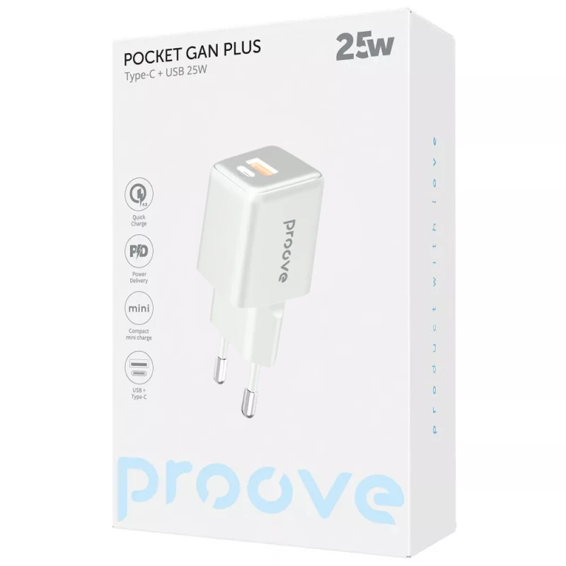 МЗП Proove Pocket GaN Plus 25W (1USB-A/1C) – White. Фото 4 з 4