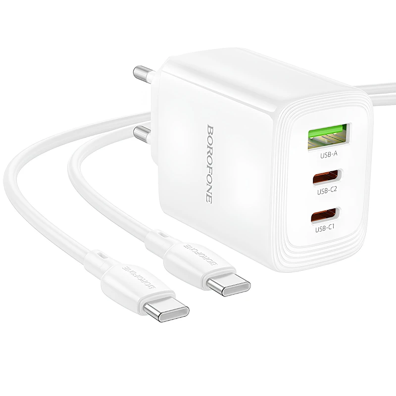 МЗП Borofone BN32 Cargador PD65W (1USB-A/2C) + кабель Type-C to Type-C – White. Фото 5 з 6