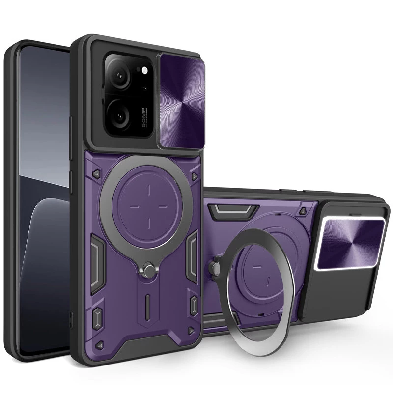 Ударостійкий чохол Bracket Ringstand із захисною шторкою для камери на Xiaomi 13T – Purple. Фото 2 з 6