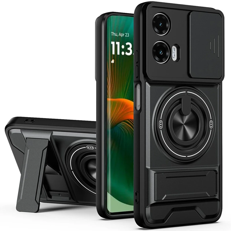Ударостійкий чохол Camshield StandRing case для Motorola Edge 50 Fusion – Black. Фото 1 з 2