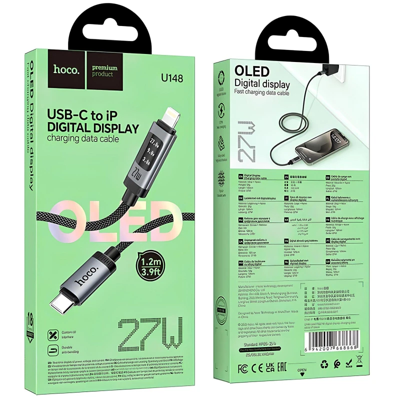 Дата кабель Hoco U148 Lord with display Type-C to Lightning 27W (1.2m) – Black. Фото 4 из 6