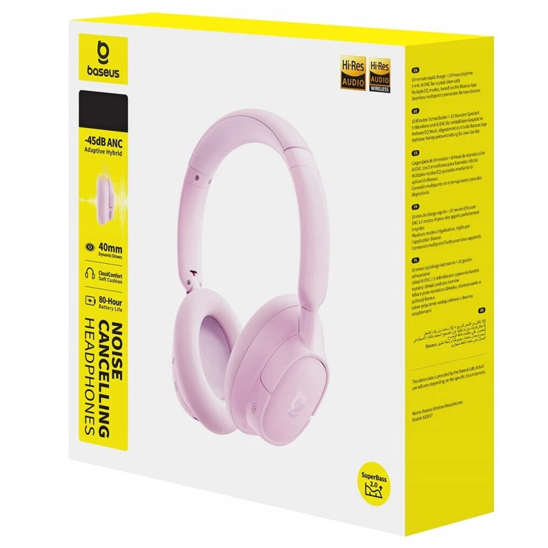 Накладные беспроводные наушники Baseus Bass EH10 ANC (A02038) – Nebula Pink. Фото 2 из 5