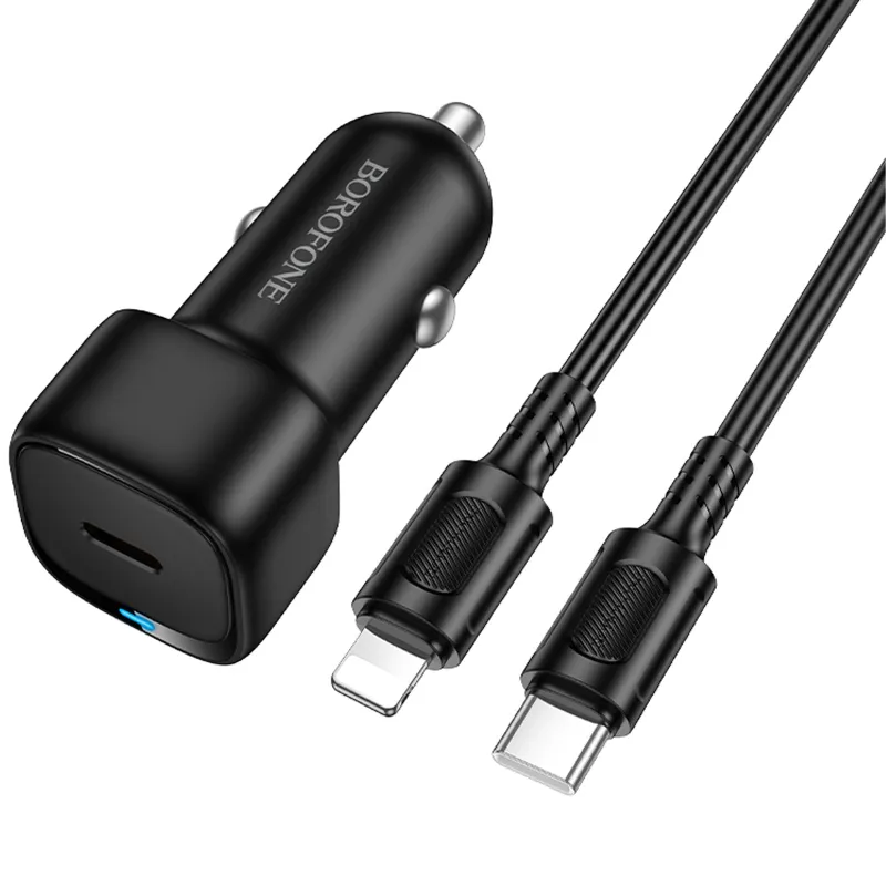 АЗП Borofone BZ34A Cloud PD20W (1USB-C) + кабель Type-C to Lightning – Black. Фото 3 з 5