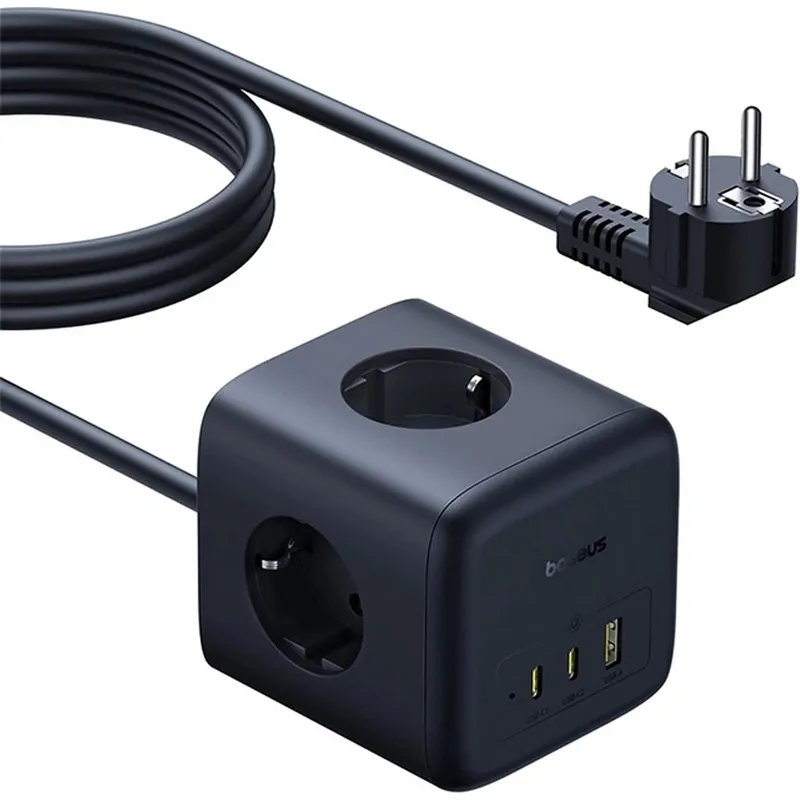 Подовжувач Baseus EnerFill FA11 PD67W+QC3.0 (1USB-A/2C/2Socket) (1.5m) (EFMF67) – Cosmic Black. Фото 1 з 5