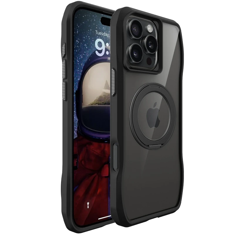 TPU+PC чехол Space Octagon MagSafe with aluminium ring для Apple iPhone 16 Pro Max – Black. Фото 1 из 6