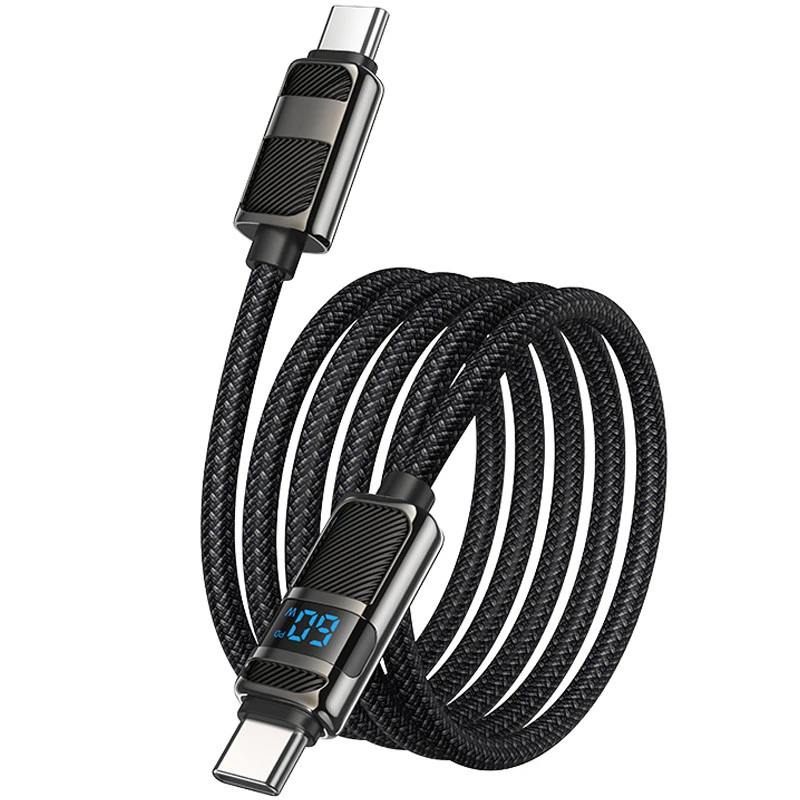 Дата кабель Hoco U137 Line with display Type-C to Type-C 60W (1.2m) – Black. Фото 4 з 6