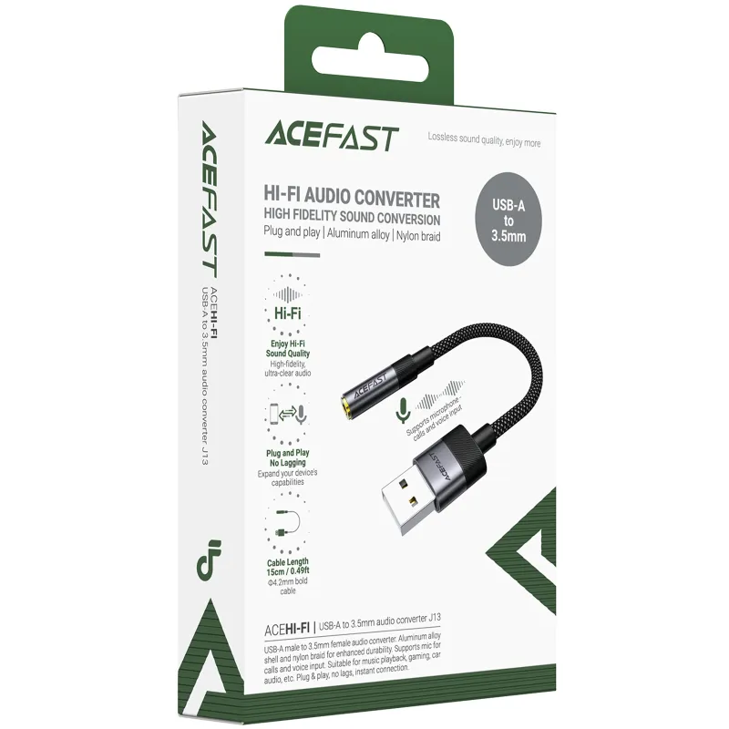 Перехідник Acefast J13 USB male to AUX 3.5mm female – Black. Фото 2 з 5