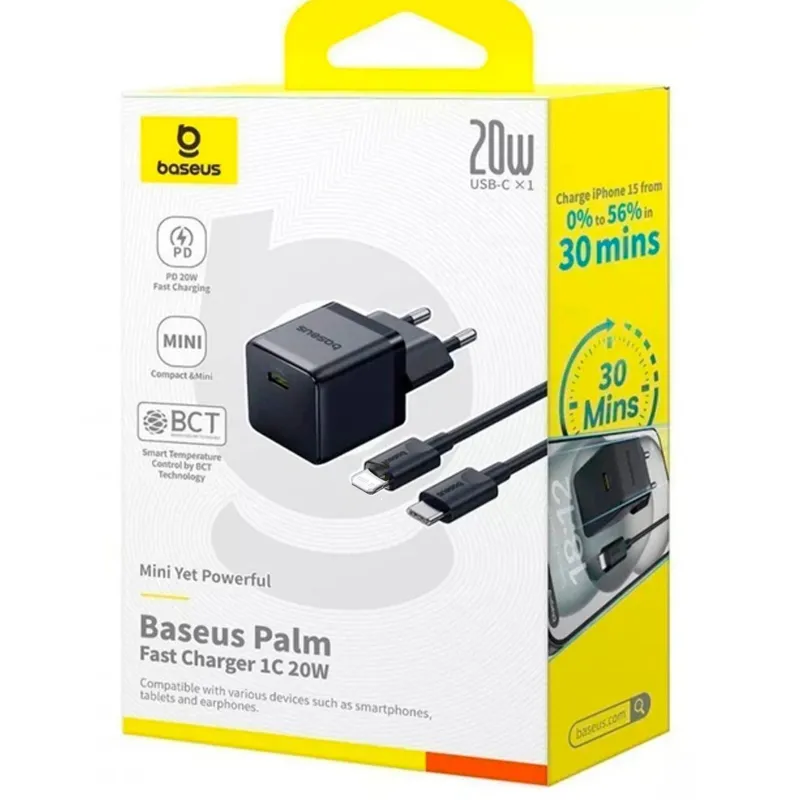 МЗП Baseus Palm Fast Charger 20W (1USB-C) + кабель Type-C to Lightning (E01164) – Cluster Black. Фото 3 з 3