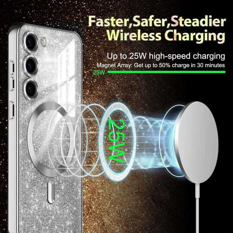 Чохол з блискітками, захисними лінзами на камеру та MagSafe на Samsung Galaxy S22+ – Сірий / Gray. Фото 2 з 3