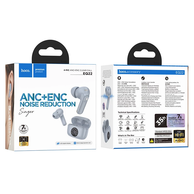 Бездротові TWS навушники Hoco EQ22 Singer ANC+ENC – Blue star. Фото 3 з 3