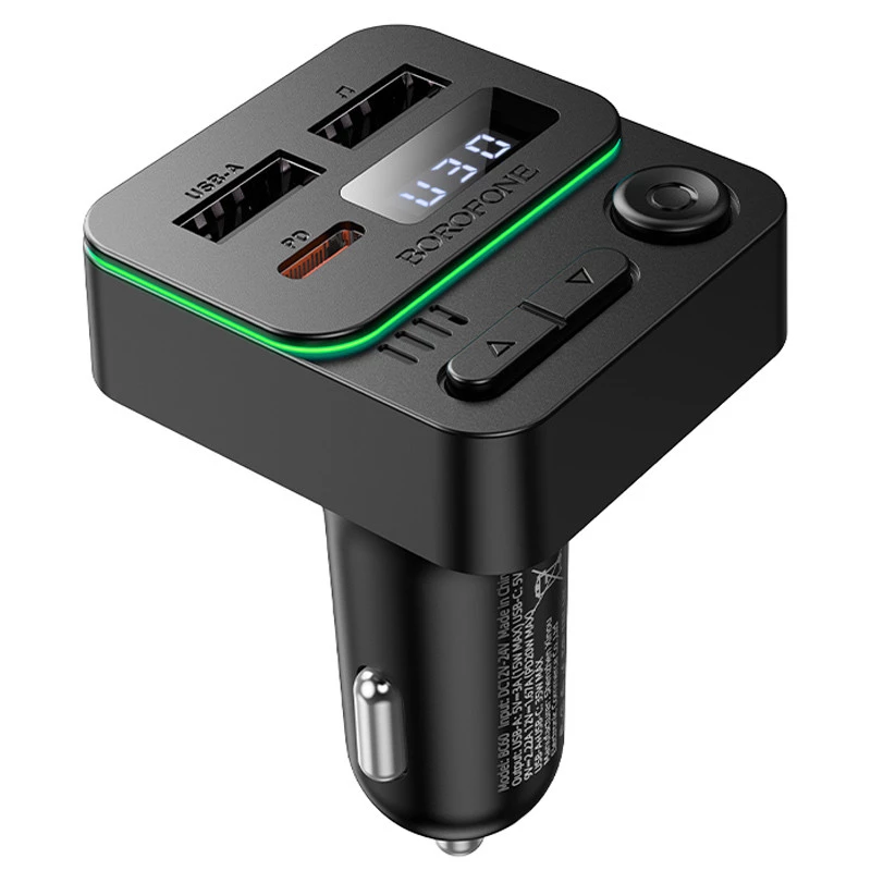 АЗП FM модулятор Borofone BC60 Hero 35W (2USB-A/1C) – Black. Фото 4 з 8