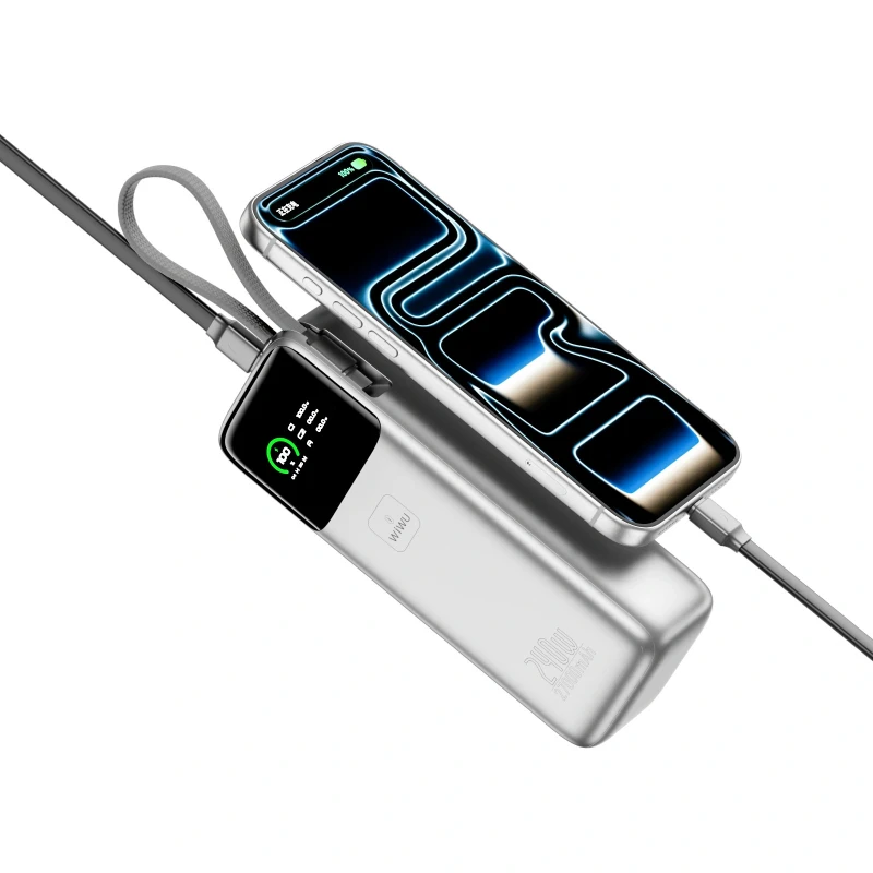 Портативний ЗП Power Bank WIWU PM501 Power Mega PD67W with cable 15000 mAh – silver. Фото 3 з 6