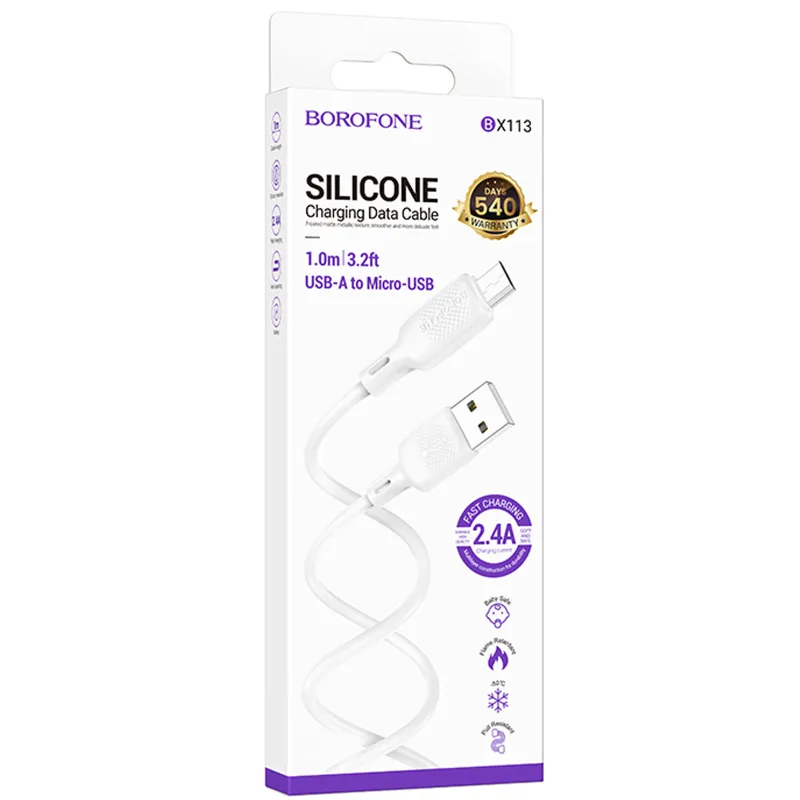 Дата кабель Borofone BX113 Lenny USB to MicroUSB 2.4A (1m) – White. Фото 4 з 4