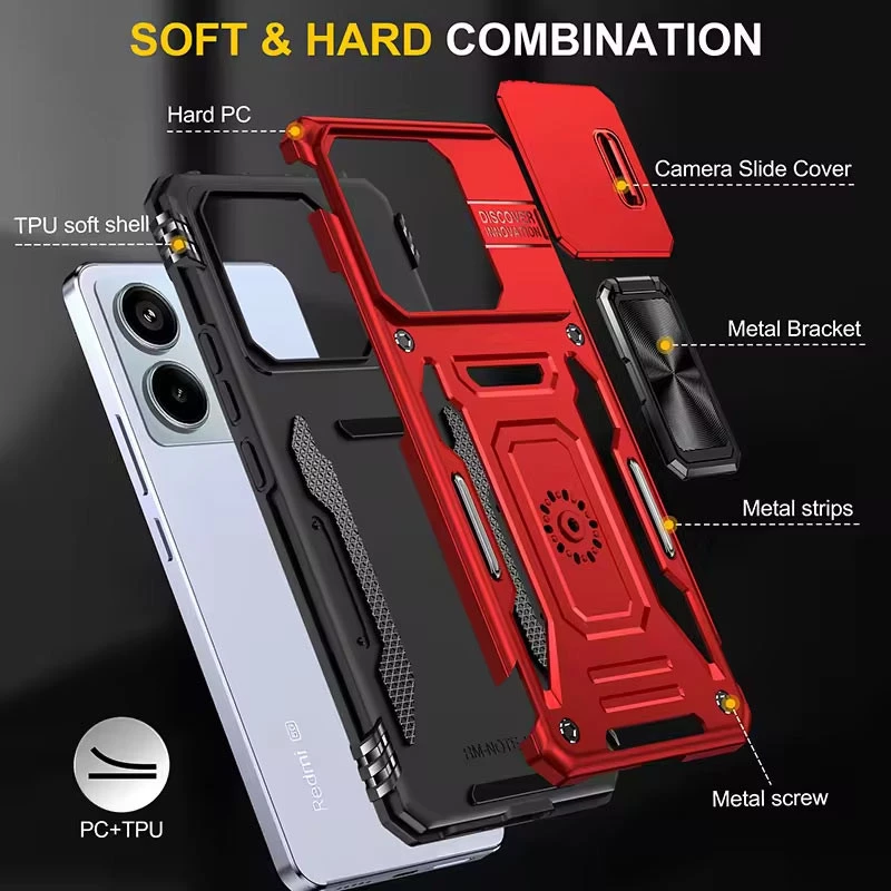 Ударостійкий чохол Square Ring зi шторкою на камеру на Xiaomi Poco X6 – Червоний / Red. Фото 6 з 6