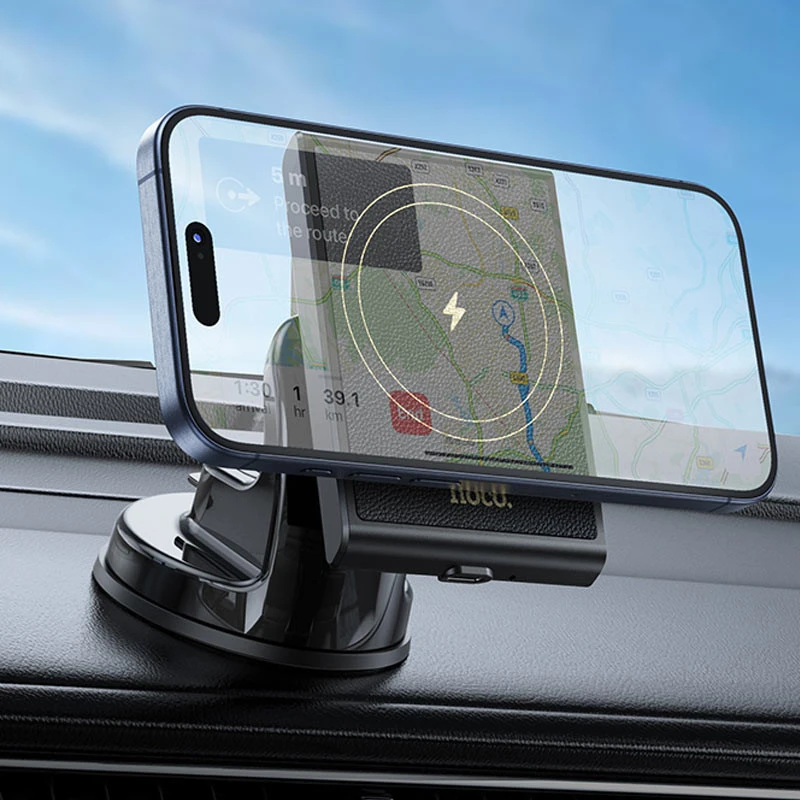 Автодержатель с БЗУ Hoco HW20 Precious (center console) – Black. Фото 4 из 8