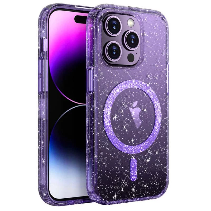 

Чехол с блестками и MagSafe на Apple iPhone 15 Pro Max (6.7") (Purple+Glitter)