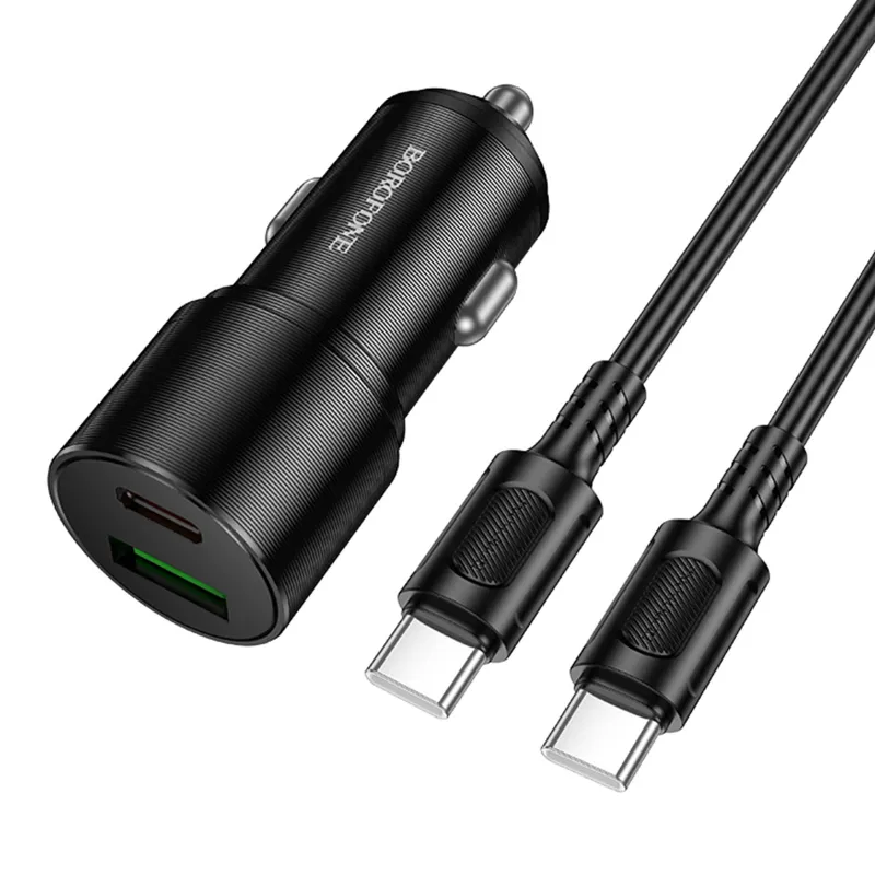 АЗП Borofone BZ19B Wisdom PD30W+QC3.0 total 48W (1USB-A/1C) + кабель Type-C to Type-C – Black. Фото 5 з 5