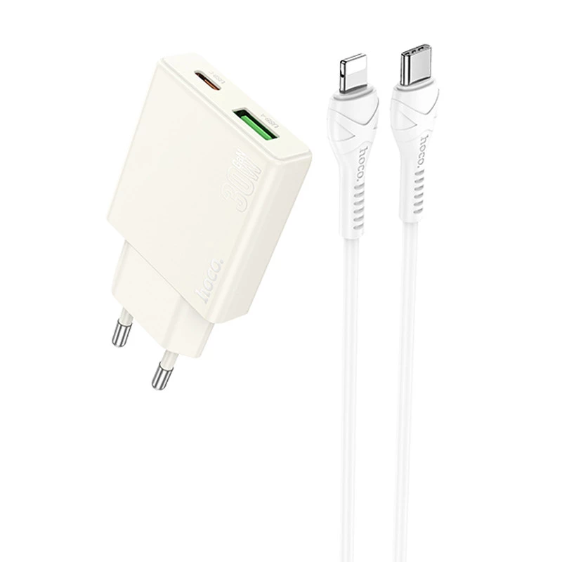 

МЗП Hoco N45 Biscuit PD30W+QC3.0 + Type-C to Lightning (Moonlight white)