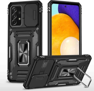 Ударопрочный чехол Square Ring c шторкой на камеру для Samsung Galaxy A33 5G — Черный / Black