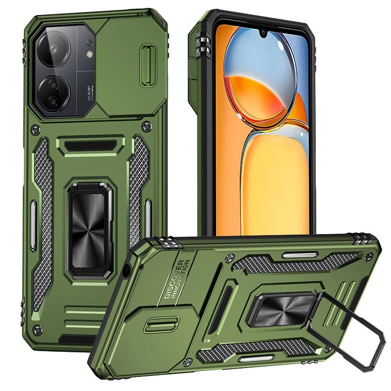 Ударостійкий чохол Square Ring зi шторкою на камеру на Xiaomi Poco C75 – Оливковий / Army Green. Фото 2 з 2