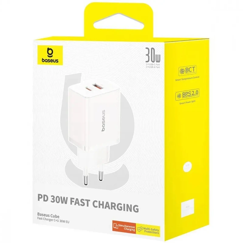 СЗУ Baseus Cube Pro Fast Charger PD30W (1USB-A/1C) (P10111404) – Moon White. Фото 2 из 4