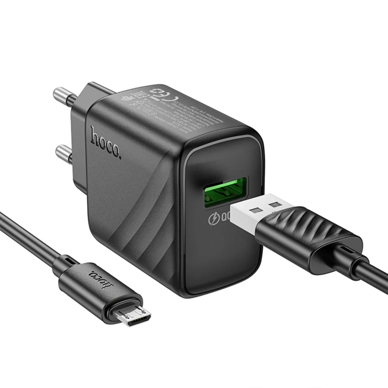МЗП Hoco CS21A Rich QC3.0 18W (1USB-A) + кабель USB to MicroUSB – Black. Фото 2 з 7