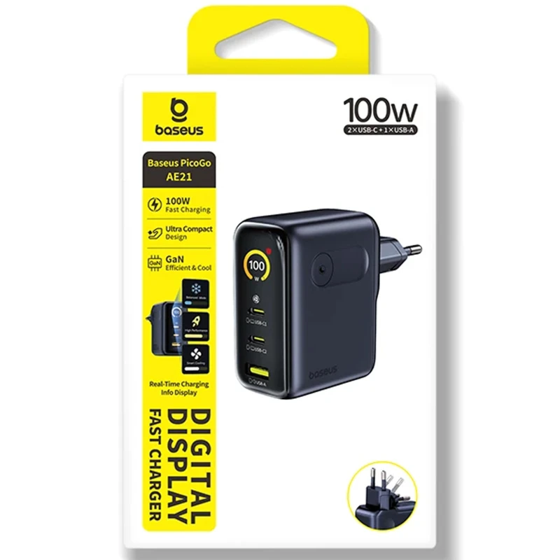 МЗП Baseus PicoGo AE21 Fast Charger 100W (1USB-A/2C) + кабель Type-C to Type-C (E0121B) – Cosmic Black. Фото 4 з 5