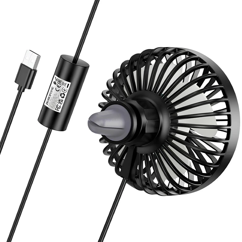 Вентилятор автомобільний Borofone DBF11 three speed (USB-A) – Black. Фото 3 з 4