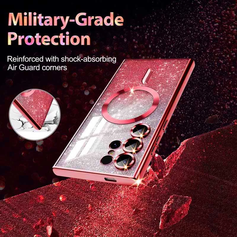 Чохол з блискітками, захисними лінзами на камеру та MagSafe на Samsung Galaxy S21 FE – Червоний / Red. Фото 8 з 11