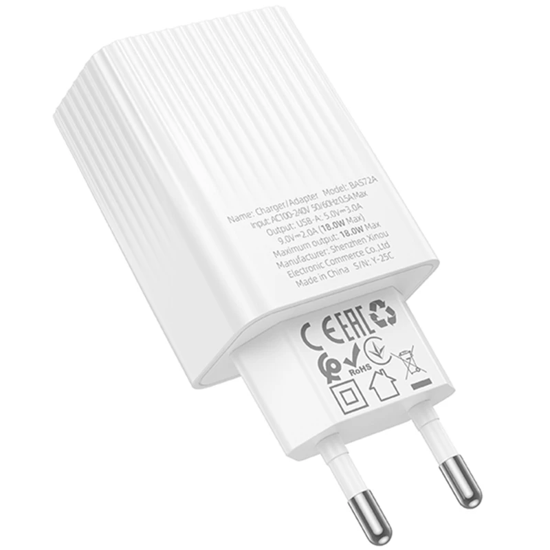 МЗП Borofone BAS72A Source QC3.0 (1USB-A) – White. Фото 3 з 4