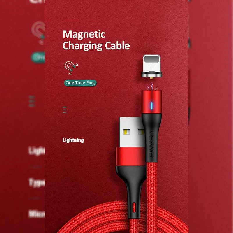 Дата кабель USAMS US-SJ336 U29 Magnetic USB to Lightning (2m) – Червоний. Фото 2 з 6