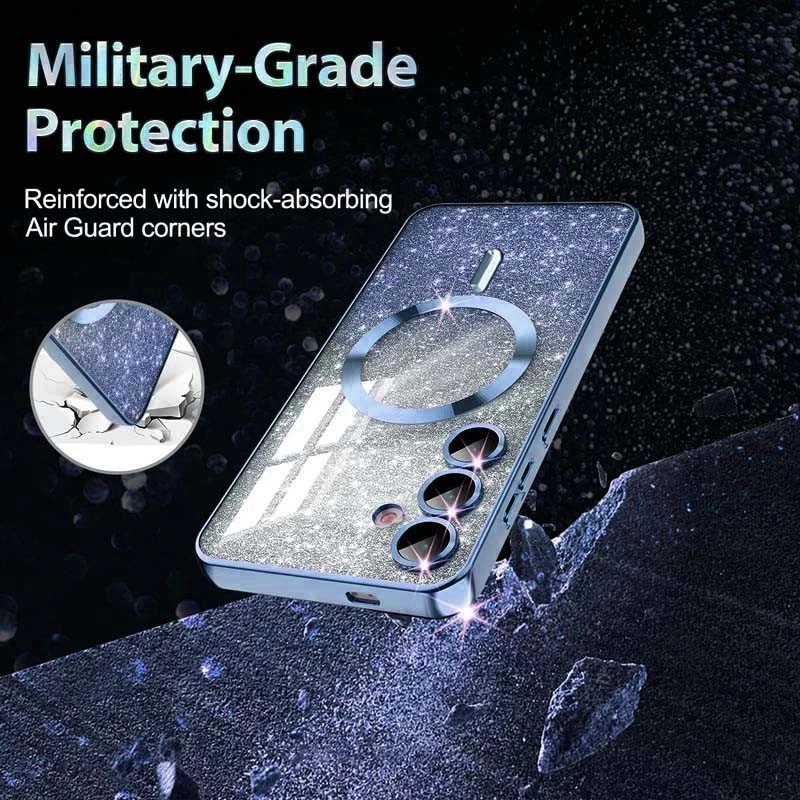 Чехол с блесками, защитными линзами на камеру и MagSafe для Samsung Galaxy S23 FE – Синий / Deep navy. Фото 3 из 4