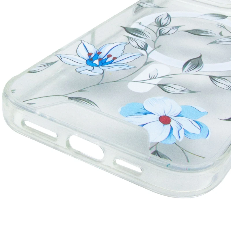 TPU+PC чохол Clear Garden with MagSafe для Apple iPhone 16 Pro – Blue Blossom. Фото 5 з 6