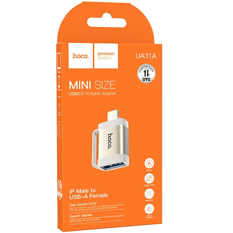 Перехідник Hoco UA31A OTG Lightning male to USB female – Gray. Фото 5 з 5