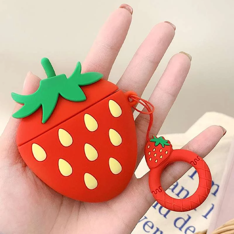 Силиконовый футляр Smile Fruits series для наушников AirPods 1/2 + кольцо – Strawberry. Фото 4 из 5