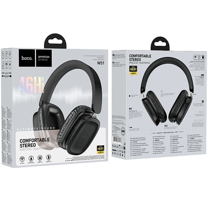 Накладные беспроводные наушники Hoco W51 Delightful – Black. Фото 2 из 2