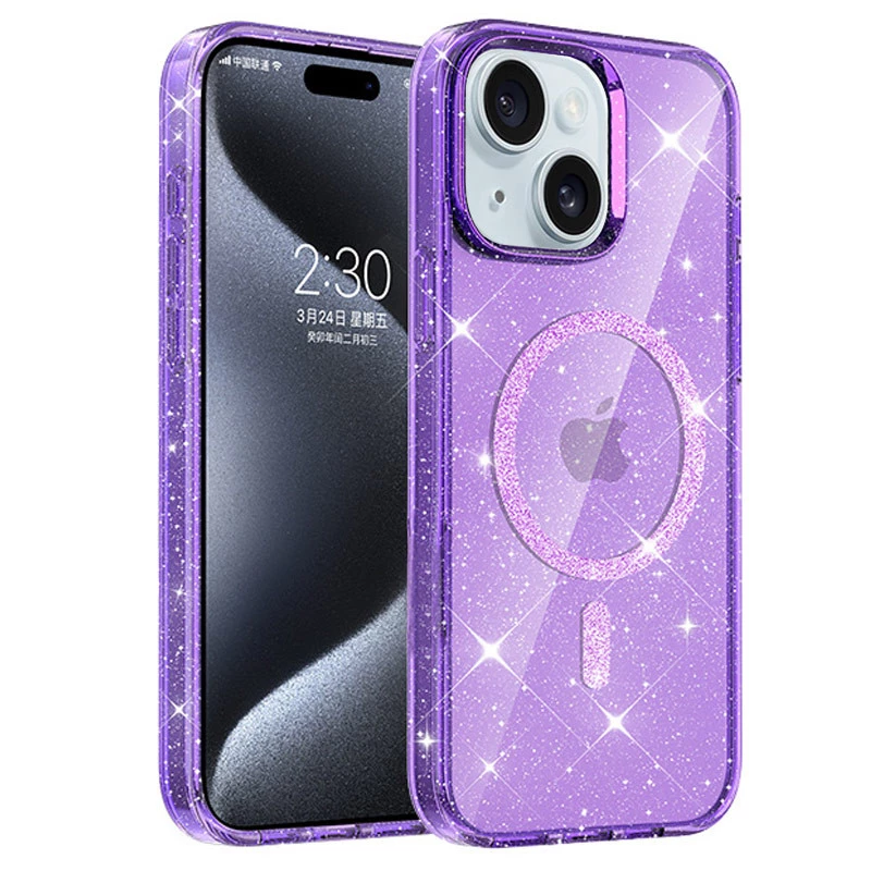 Чохол з блискітками та MagFit на Apple iPhone 15 (6.1") – Purple. Фото 1 з 2