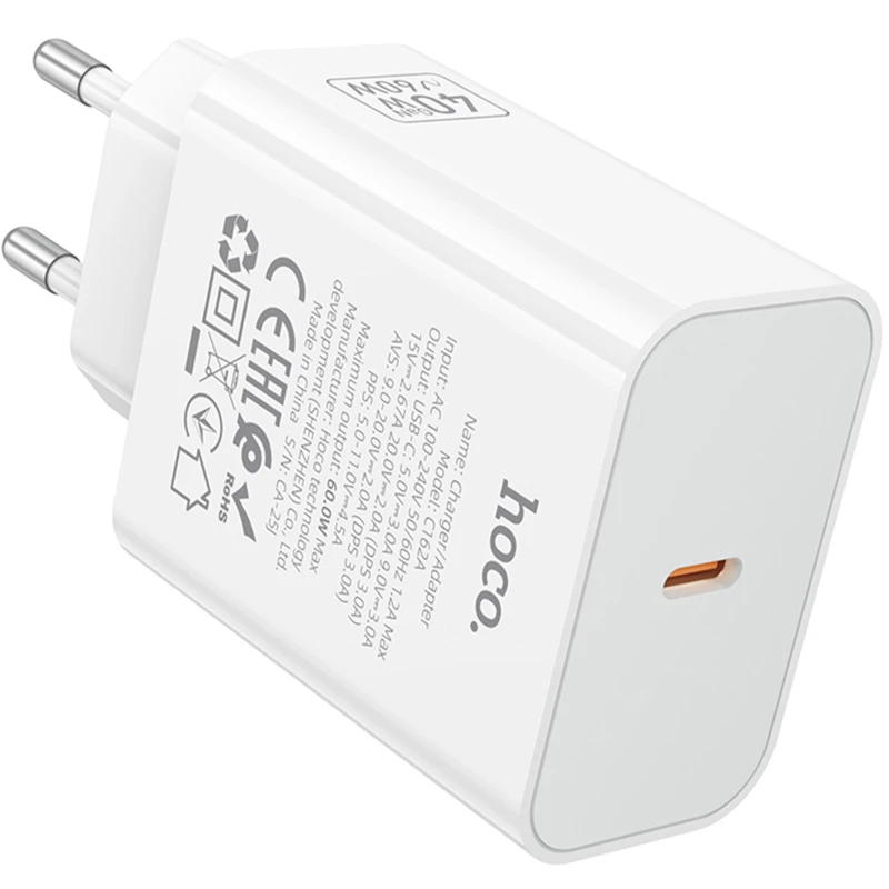СЗУ Hoco C162A Source PD40W (1USB-C) – White. Фото 4 из 6