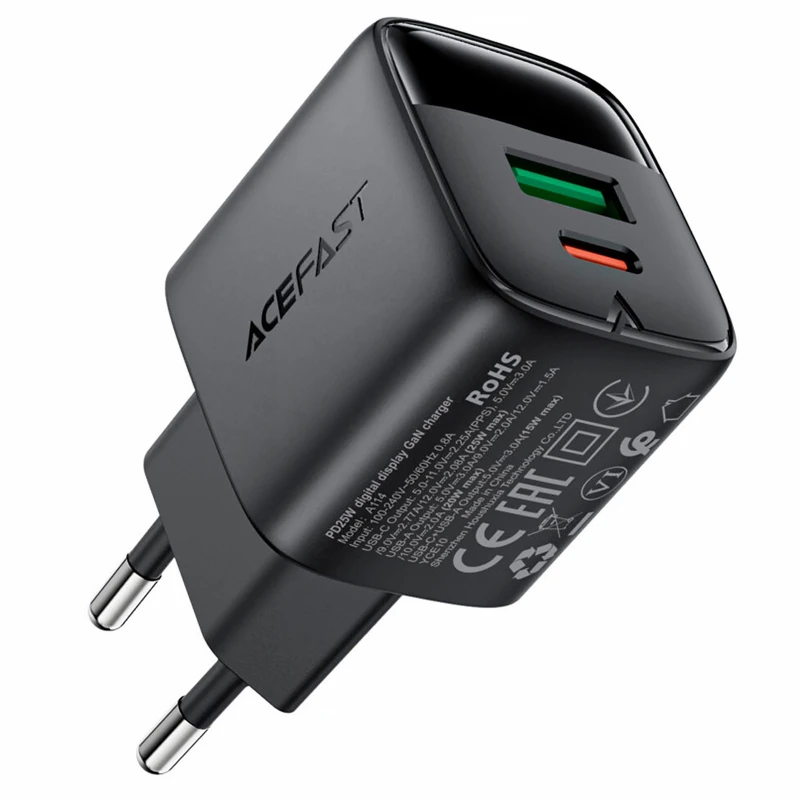 СЗУ Acefast A114 PD25W GaN (1USB-A/1C) – Black. Фото 1 из 5