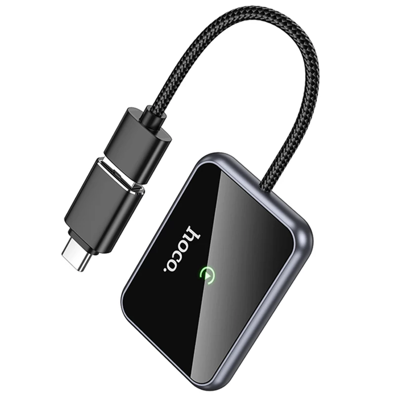 Адаптер Hoco HU1 Way car wireless CarPlay – Metal grey. Фото 4 из 6