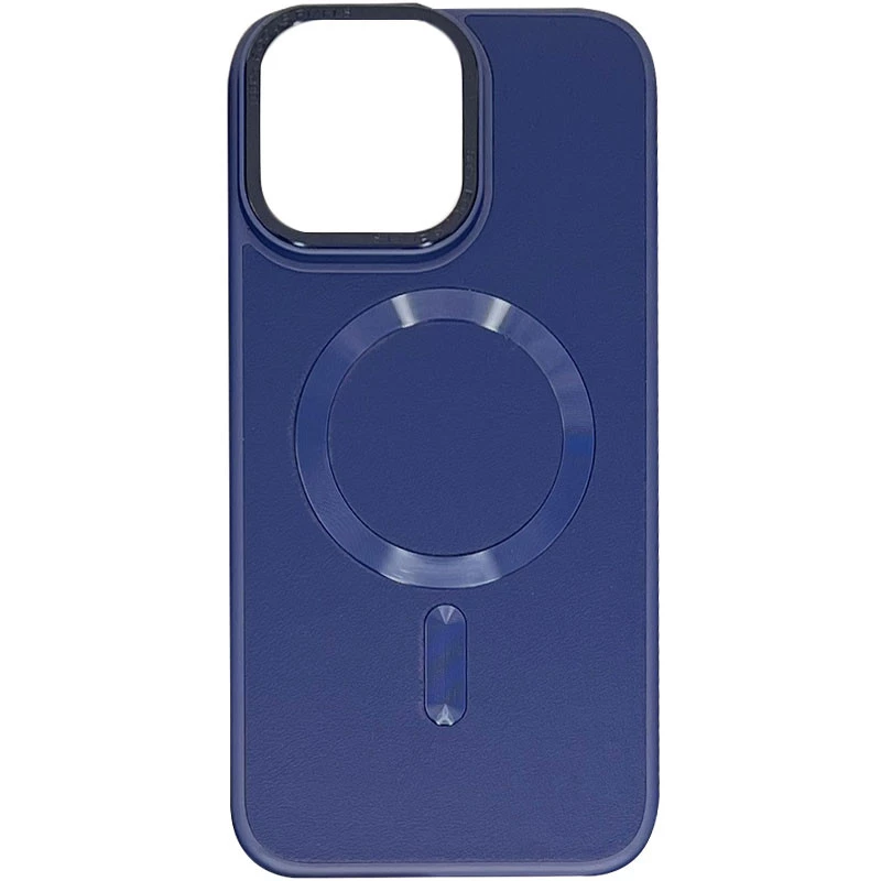 

Кожаный чехол Bonbon с металлическими кнопками и MagSafe на Apple iPhone 12 (6.1") (Синий / Navy blue), Синій / navy blue