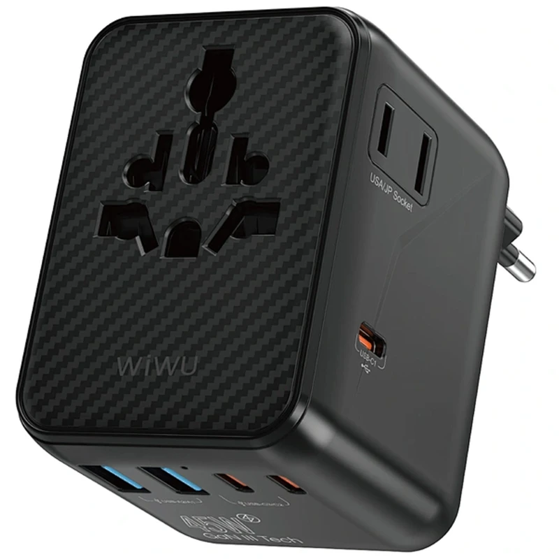 Мережевий універсальний перехідник WIWU UA010 Warrior GaN 45W + 2USB-A/3C – Black. Фото 1 з 6