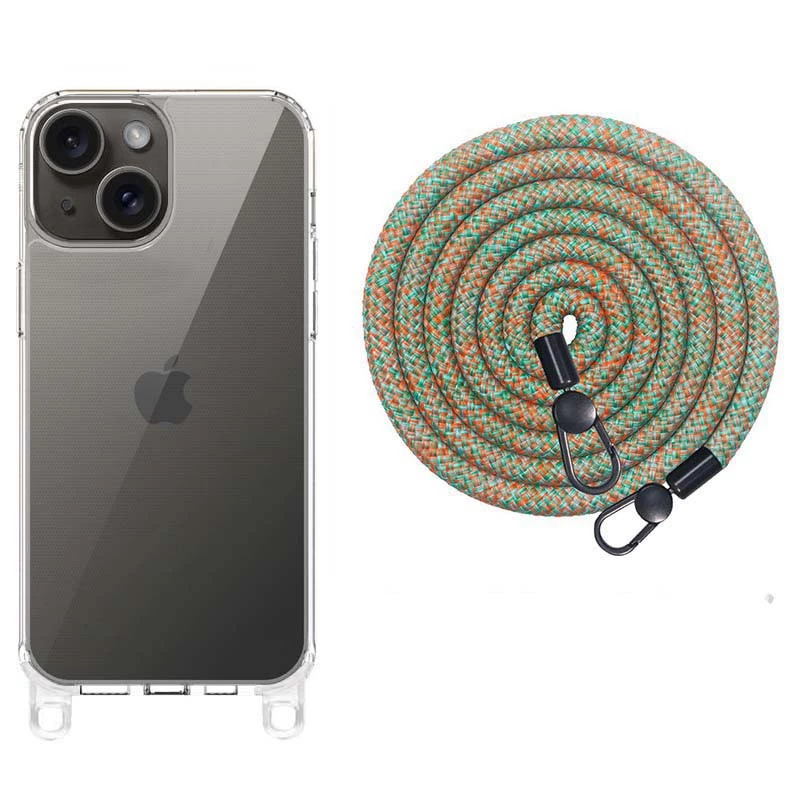 Прозрачный силиконовый чехол с ремешком для Apple iPhone 15 (6.1") – Green / Red. Фото 2 из 9