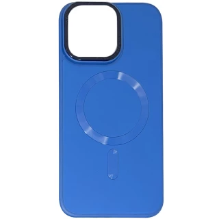 Кожаный чехол Bonbon с металлическими кнопками и MagSafe на Apple iPhone 12 Pro Max (6.7") — Синий / Indigo