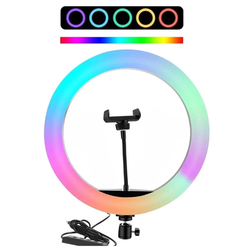 Кільцева LED лампа RGB MJ-36 92 диодов, 39 RGB, 3 крепления 36 см 14" – Чорний. Фото 1 з 10